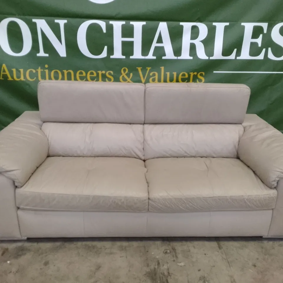 QUALITY DESIGNER 2.5 SEATER SOFA - LIGHT GREY LEATHER 