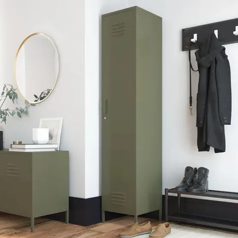 BOXED DOREL HOME BRADFORD SINGLE METAL STORAGE CABINET - GREEN (1 BOX)
