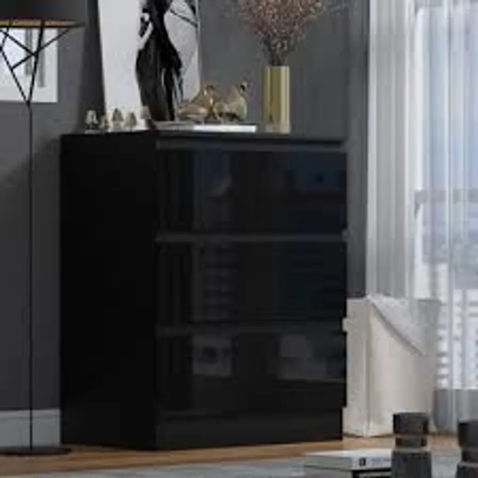 BOXED MARLESE 3-DRAWER CHEST OF DRAWERS - BLACK (1 BOX)