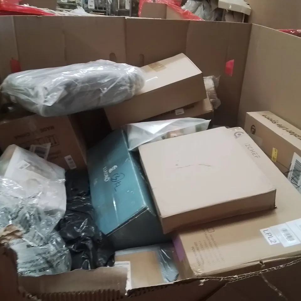 PALLET OF ASSORTED HOUSEHOLD GOODS AND PRODUCTS TO INCLUDE;CLOCK,PRESSURE WASHER,BED RAIL
