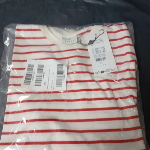 KAFFE KAWINNY LONG SLEEVED CREW NECK T-SHIRT - RED AND WHITE - SIZE SMALL