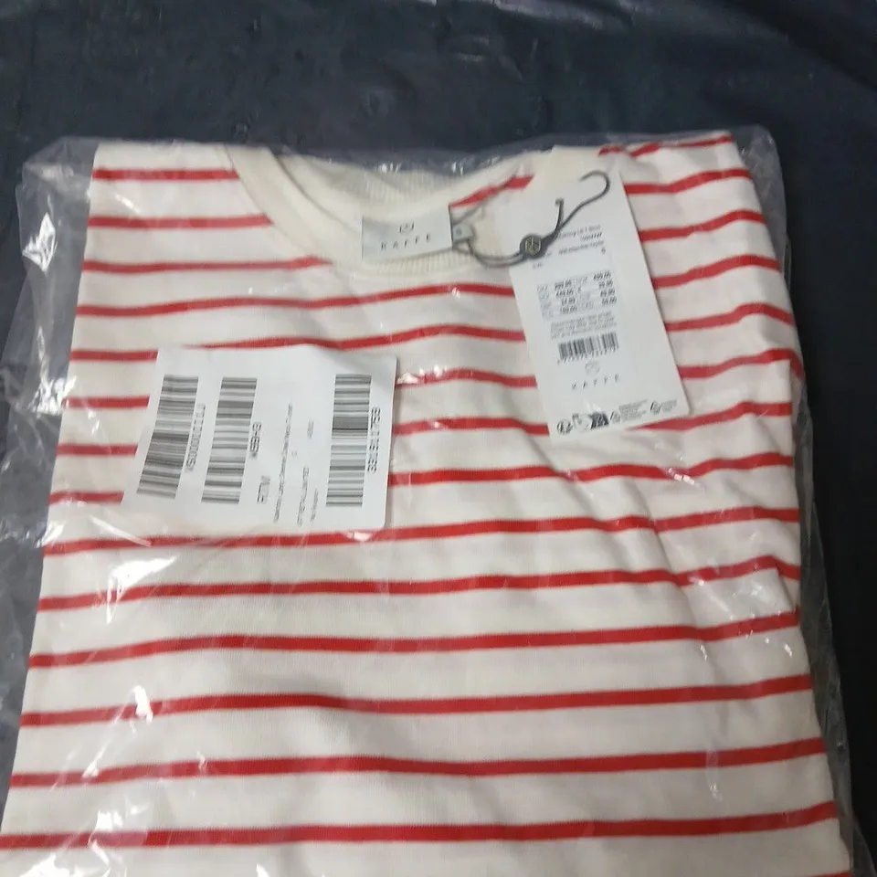 KAFFE KAWINNY LONG SLEEVED CREW NECK T-SHIRT - RED AND WHITE - SIZE SMALL