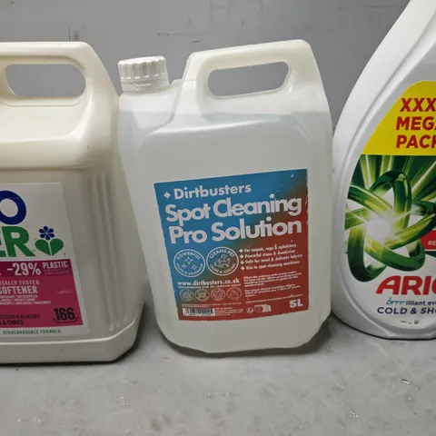 APPROXIMATELY 3 ASSORTED LIQUIDS TO INCLUDE :  ARIEL COLD & SHORT , DIRTBUSTERS SPOT CLEANING PRO SOLUTION , ECO VER FABRIC SOFTENER 