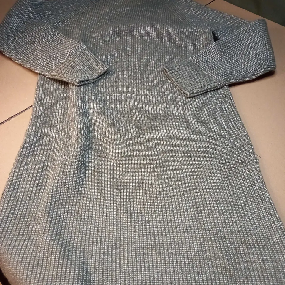 H&M GREEN MARL KNITTED JUMPER DRESS - LARGE
