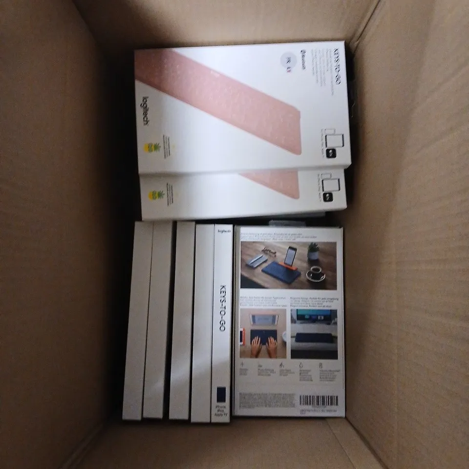 BOX OF APPROXIMATELY 20 LOGITECH KEYS TO GO ASSORTED COLOURS 