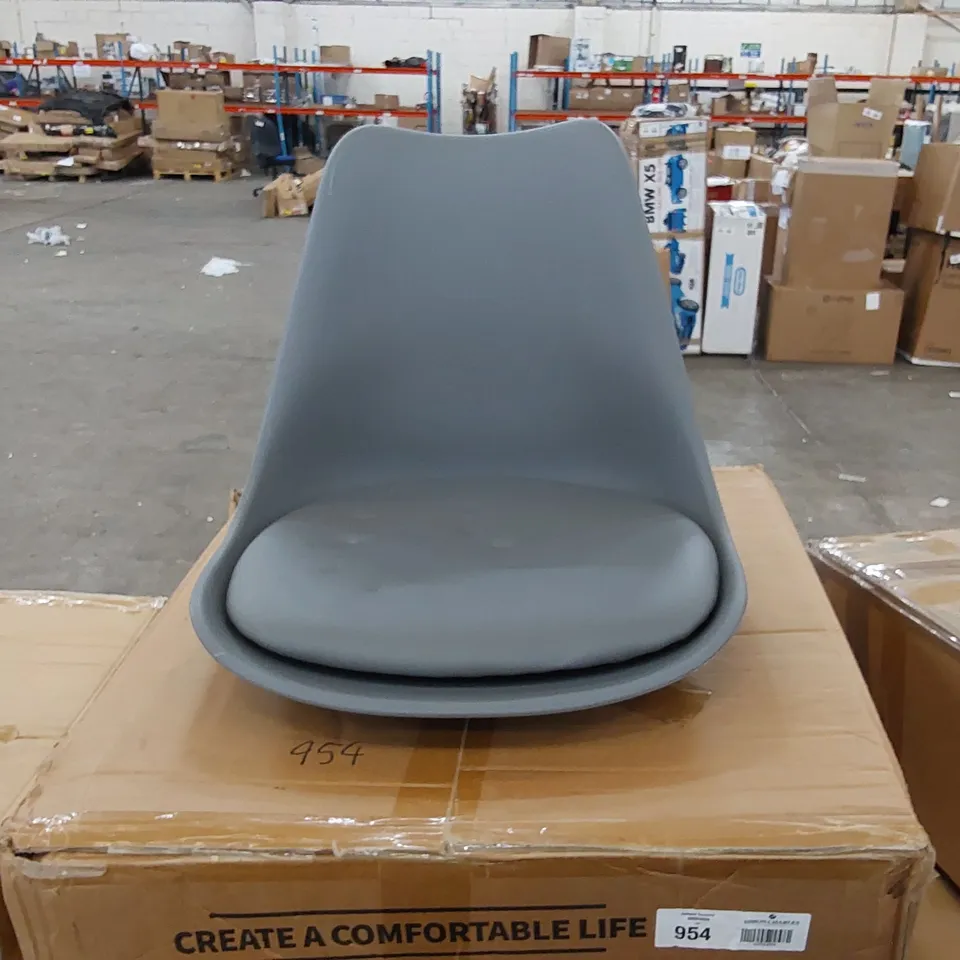 BOXED SET OF FOUR GREY RETRO DINING CHAIRS (1 BOX)