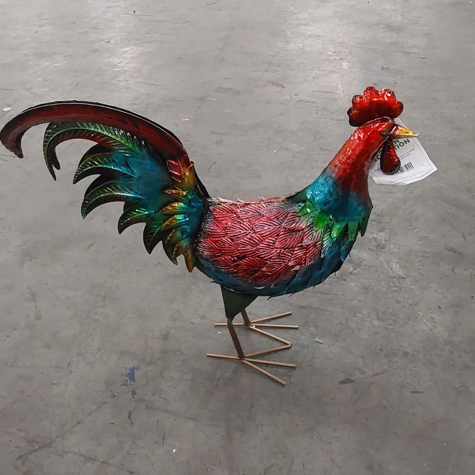 BOXED GARDEN DECORATION MULTI-COLOUR METAL COCKERELL 