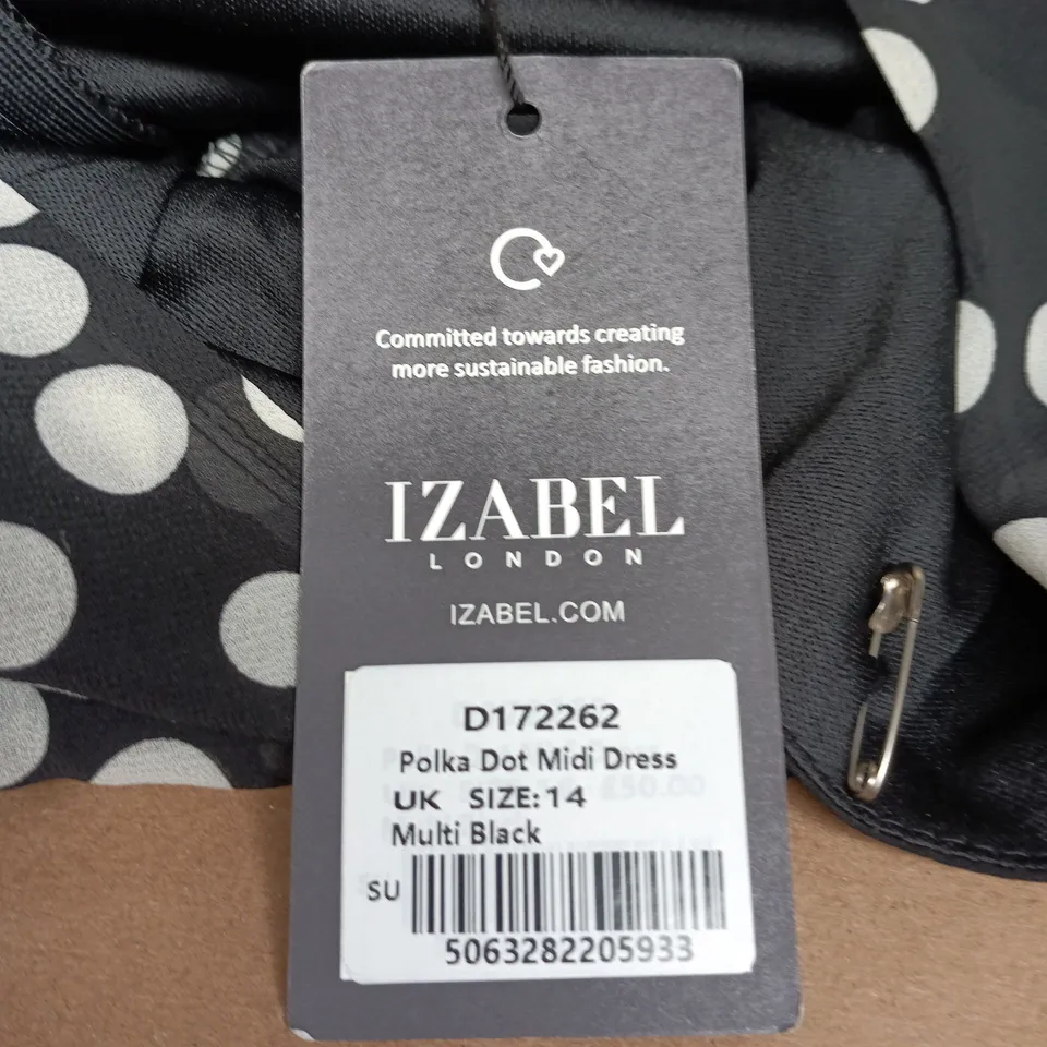 IZABEL LONDON POLKA DOT MIDI DRESS – BLACK & WHITE, UK 14