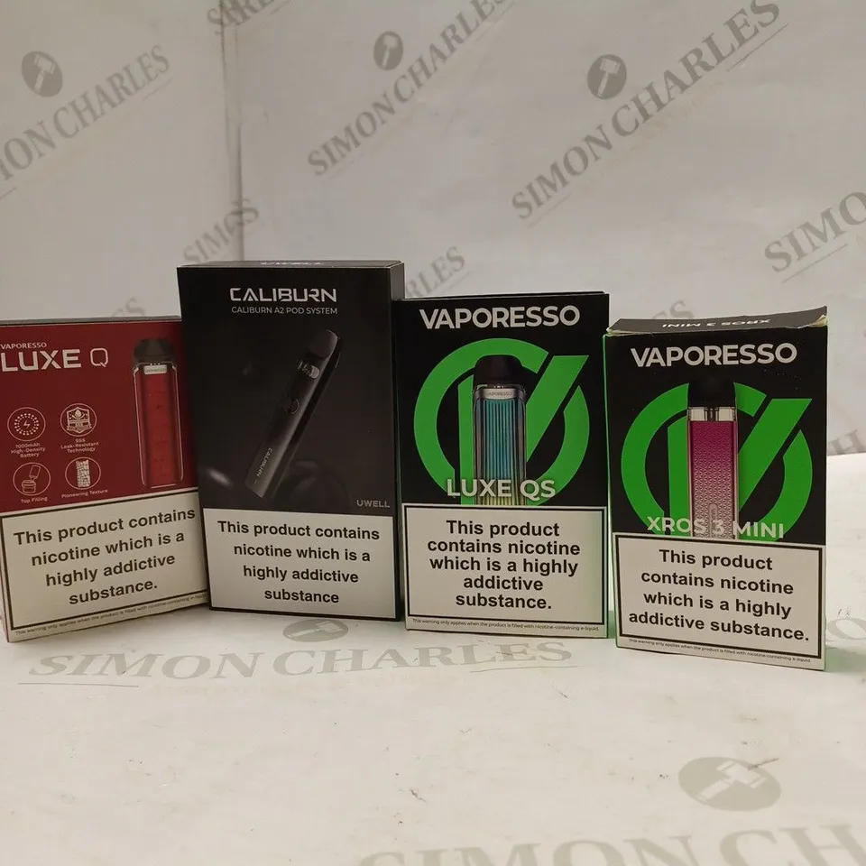 BOX OF APPROX 10 ITEMS TO INCLUDE VAPORESSO LUXE Q, CALIBURN A2, VAPORESSO XROS 3 MINI. 