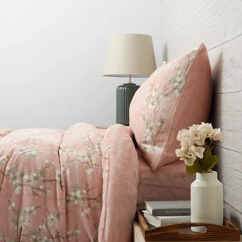 COZEE HOME VELVETSOFT CHERRY BLOSSOM 4 PIECE DUVET SET IN CHAMPAGNE KING SIZE