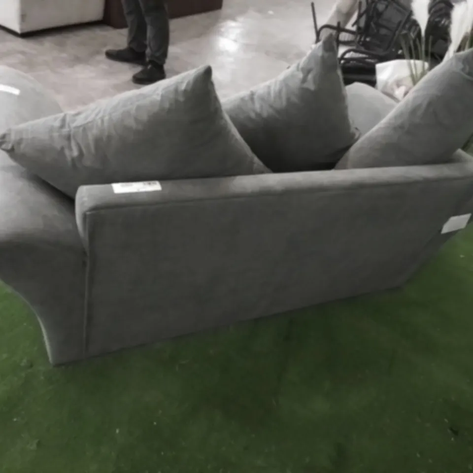 DESIGNER GREY FABRIC TWO SEATER SOFA WITH SCATTER BACK CUSHIONS