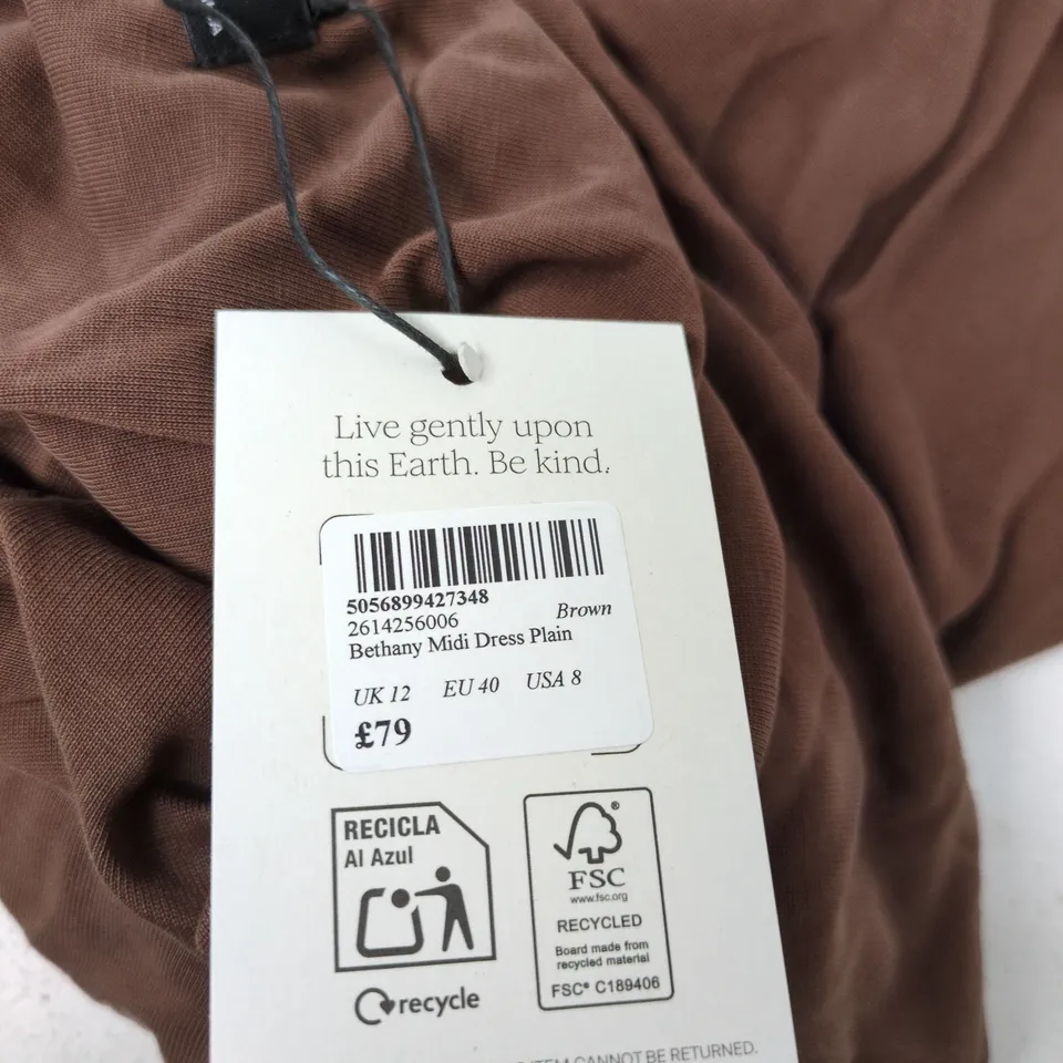 NOBODY'S CHILD BETHANY MIDI DRESS – BROWN, UK 12