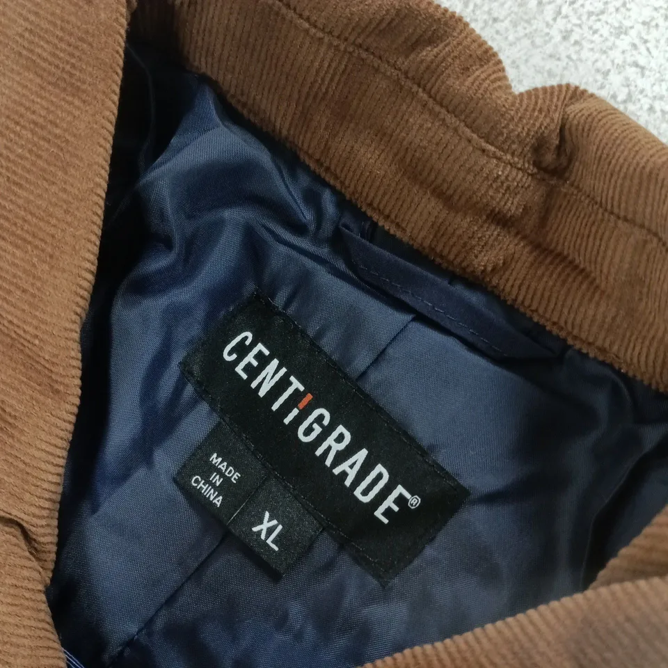 Centigrade Quilted Coat – Navy with brown collar, Men's XL