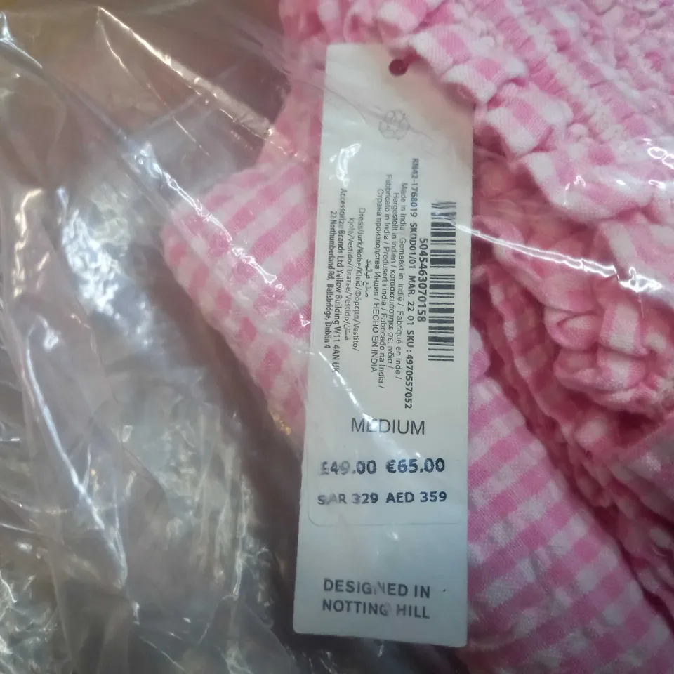 PACKAGED ACCESSORIZE LONDON PINK GINGHAM STRAPPY MIDI DRESS - MEDIUM