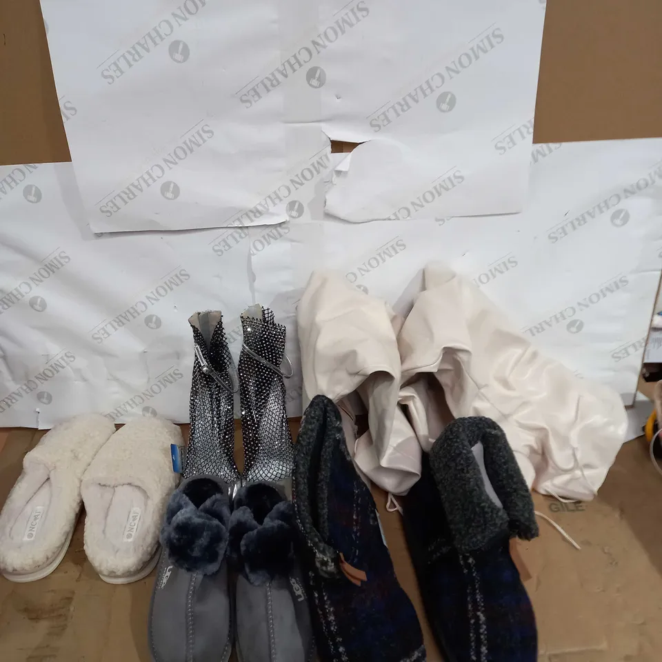 LARGE BOX OF ASSORTED SHOES IN VARIOUS SIZES TO INCLUDE UGG, SLIPPERS