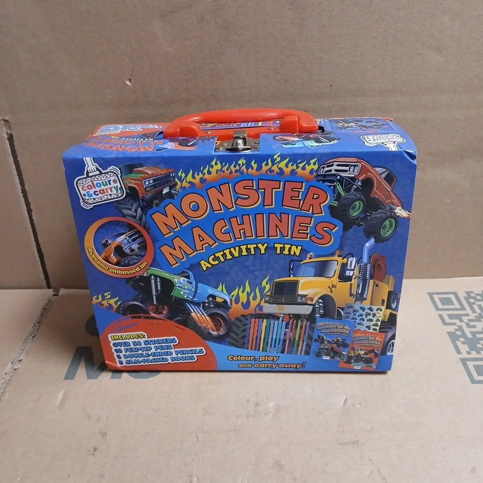 MONSTER MACHINES ACTIVITY TIN TO INCLUDE STICKERS, PENS ETC