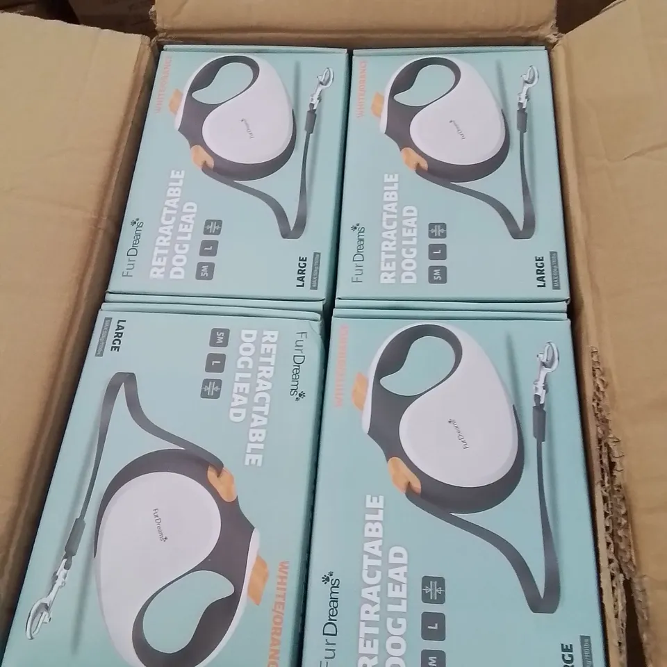 BOXED FURDREAMS LARGE RETRACTABLE DOG LEADS 5M WHITE AND ORANGE APPROXIMATELY 24
