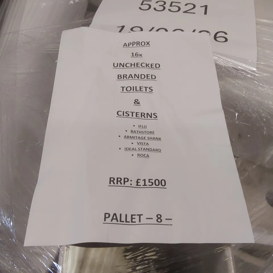 PALLET CONTAINING APPROXIMATELY 16x BRANDED TOILETS & CISTERNS