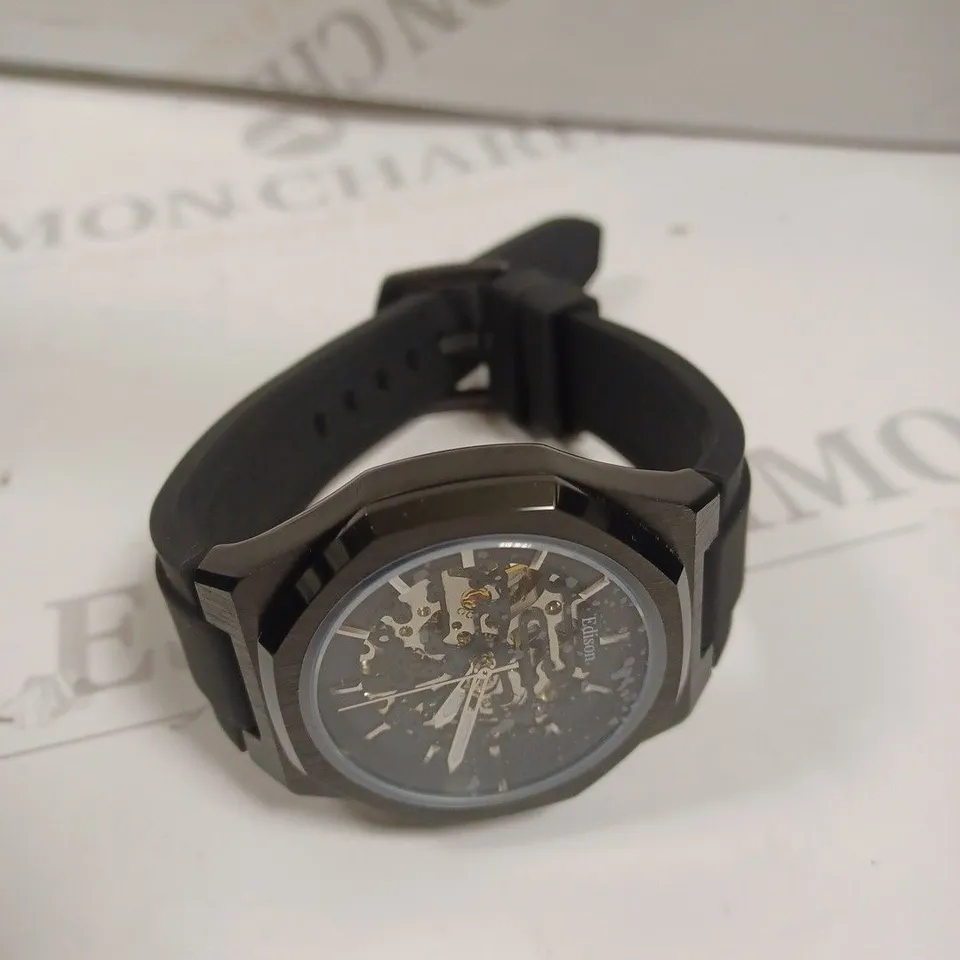 MENS EDISON SKELETON DIAL RUBBER STRAP WATCH