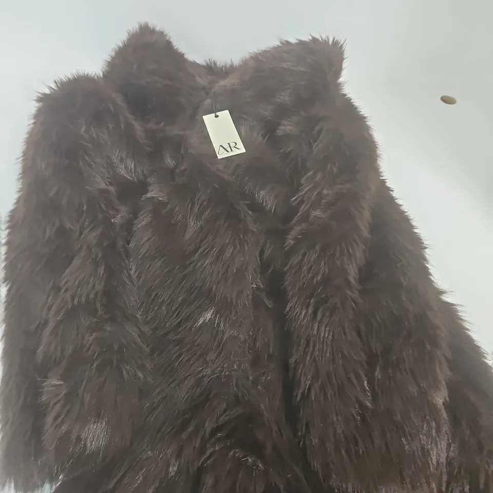 AMARA REYA DARK CHOCOLATE FAUX FUR COAT – UK 12