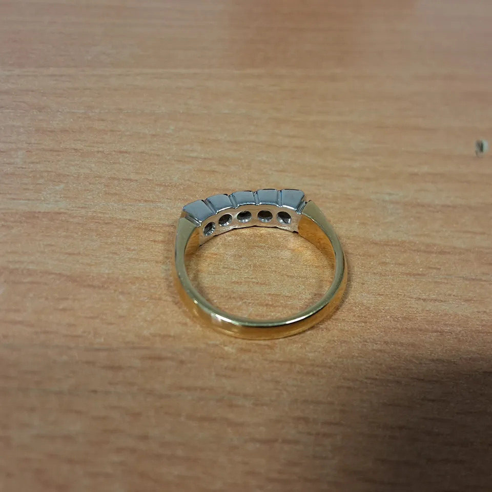 18CT GOLD FIVE STONE HALF ETERNITY RING RUB-OVER SET WITH NATURAL DIAMONDS