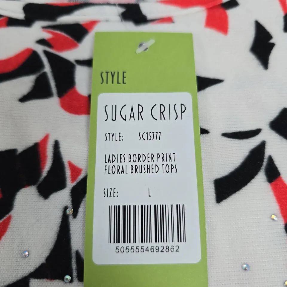 SUGAR CRISP LADIES BORDER PRINT FLORAL BRUSHED TOP – SIZE L