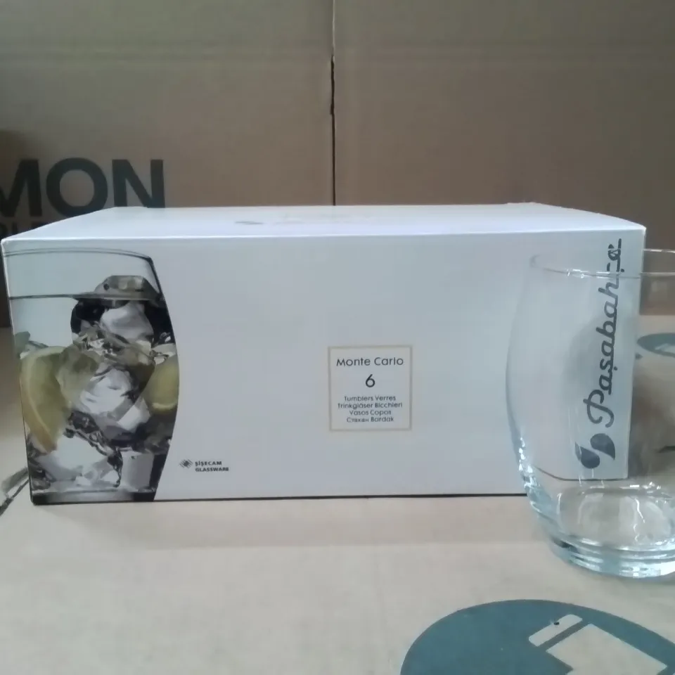 BOXED PASABAHCE MONTE CARLO TUMBLERS APPROXIMATELY 24