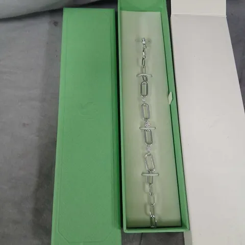 SWAROVSKI SILVER-TONE BRACELET WITH RECTANGULAR LINK DESIGN – PRESENTED IN GREEN JEWELLERY BOX