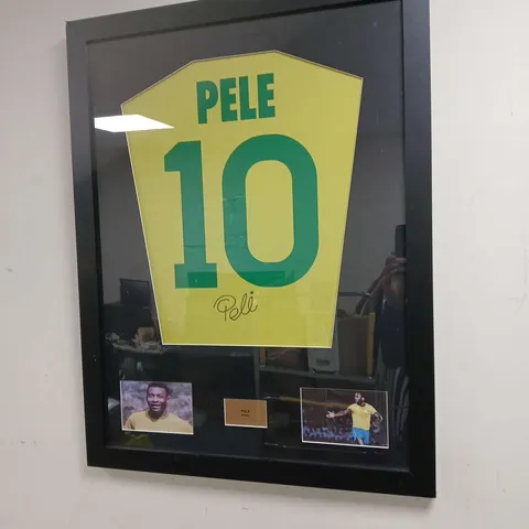 FRAMED PELE PRESENTATION WITH THE ICONIC #10 BRAZIL SHIRT SIGNED 