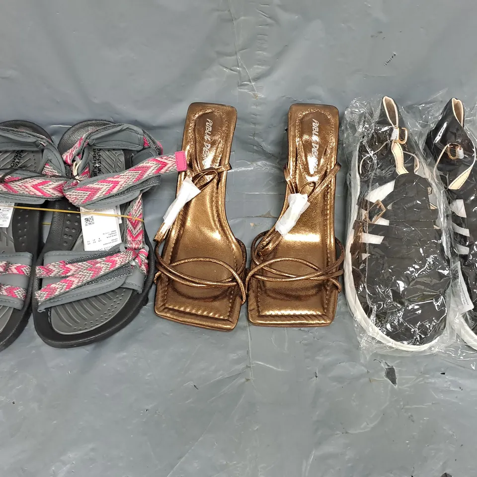 BOX OF APPROXIMATELY 15 ASSORTED PAIRS OF SHOES AND FOOTWEAR ITEMS IN VARIOUS COLOURS, STYLES, AND SIZES - COLLECTION ONLY