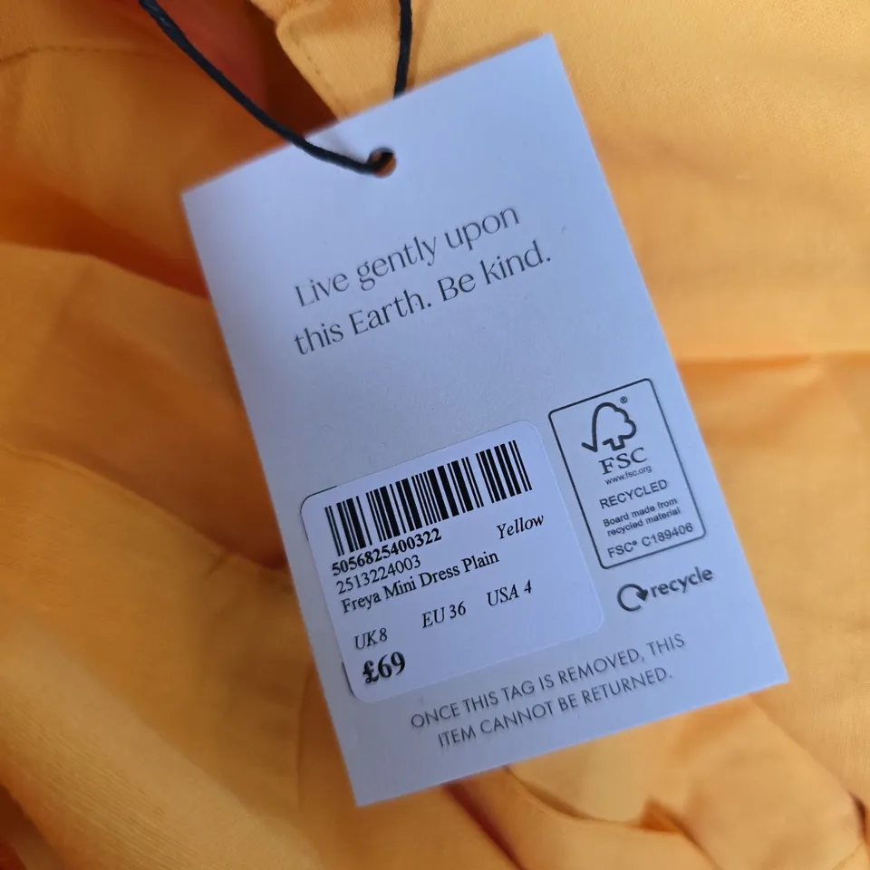 NOBODY'S CHILD FREYA MINI DRESS PLAIN – YELLOW, UK8 (EU 36, USA 4)
