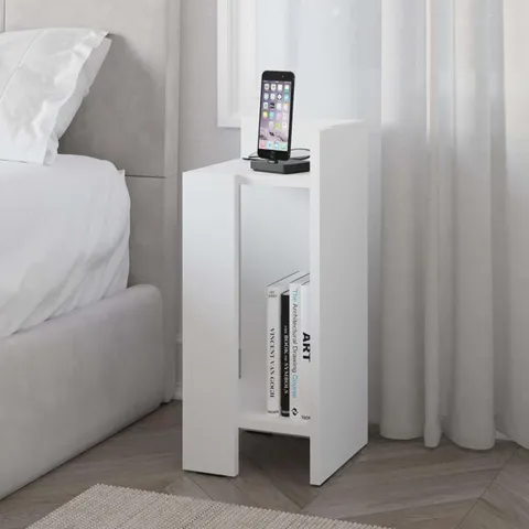 BOXED ELOS MODERN BEDSIDE TABLE/NIGHTSTAND. -WHITE-