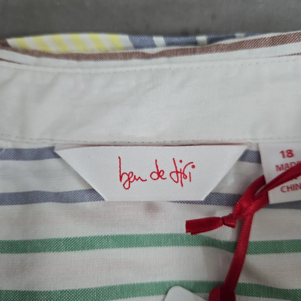  BEN DE LISI STRIPED BUTTON-DOWN SHIRT – UK SIZE 18 – MULTICOLOR STRIPES 