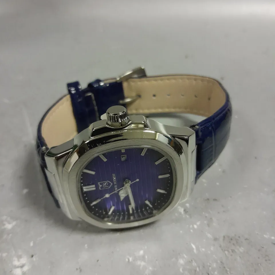 MENS FRANK SCHMIDT WATCH – TEXTURED DIAL WITH DATE – LEATHER STRAP- MODEL: FSL AMBASSADOR – 3ATM WATER RESISTANT