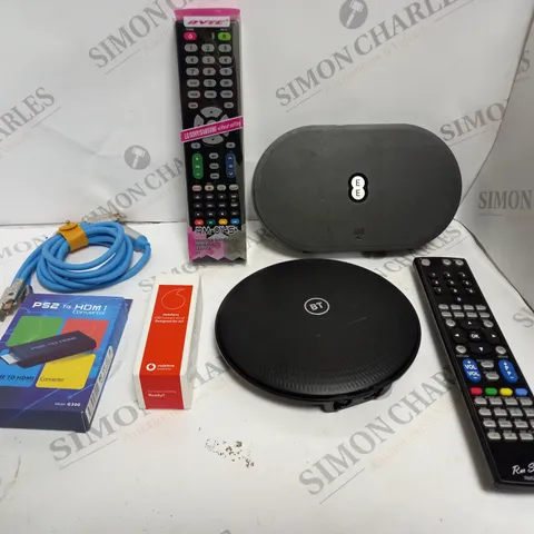APPROXIMATELY 20 ASSORTED HOUSEHOLD ELECTRICAL ITEMS TO INCLUDE ROUTERS, NETWORK CABLES, REPLACEMENT REMOTE CONTROLS ETC