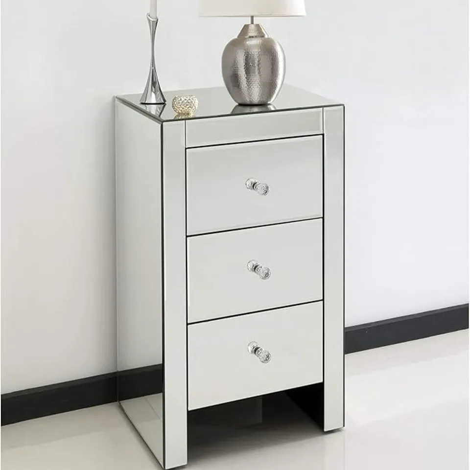 BRAND NEW HOMESDIRECT365 ROMANO CRYSTAL SLIM VENETIAN MIRRORED BEDSIDE TABLE