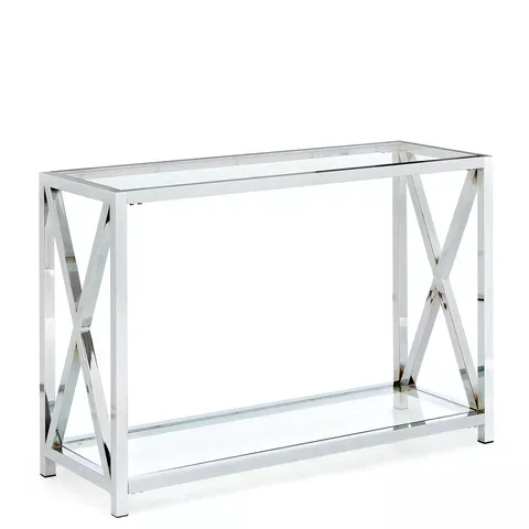 CHRISTIE GLASS AND CHROME CONSOLE TABLE - COLLECTION ONLY