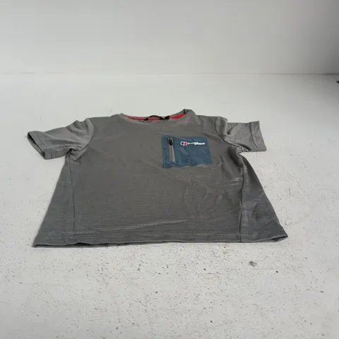 BERGHAUS KIDS' T-SHIRT, GREY WITH BLUE ZIP POCKET – UK 3-4