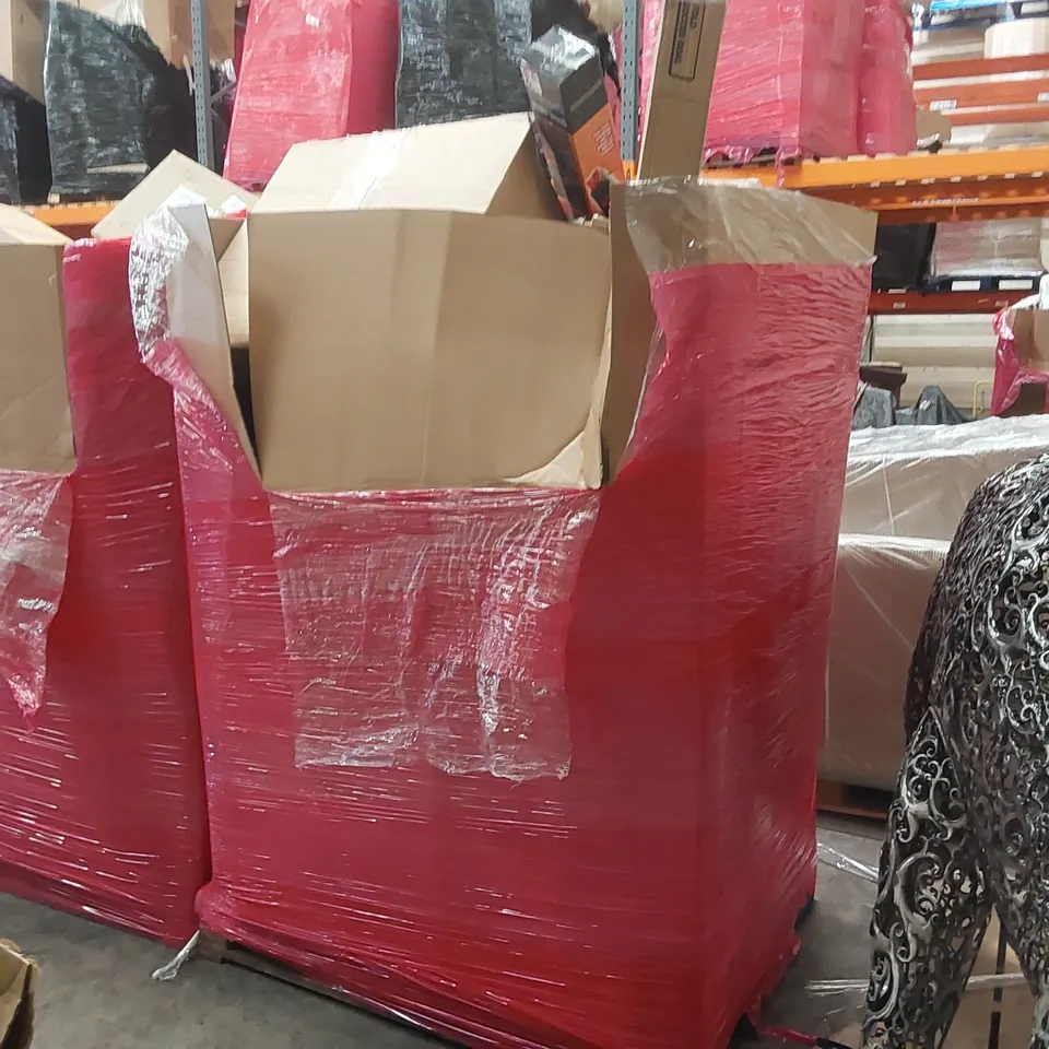 PALLET OF ASSORTED ITEMS INCLUDING: HOLLYWOOD MIRRORS, ROLLING CART, MIRROR, HYDROCLEANER WATER BRUSH, FOLDING FOOTBALL GOAL ECT