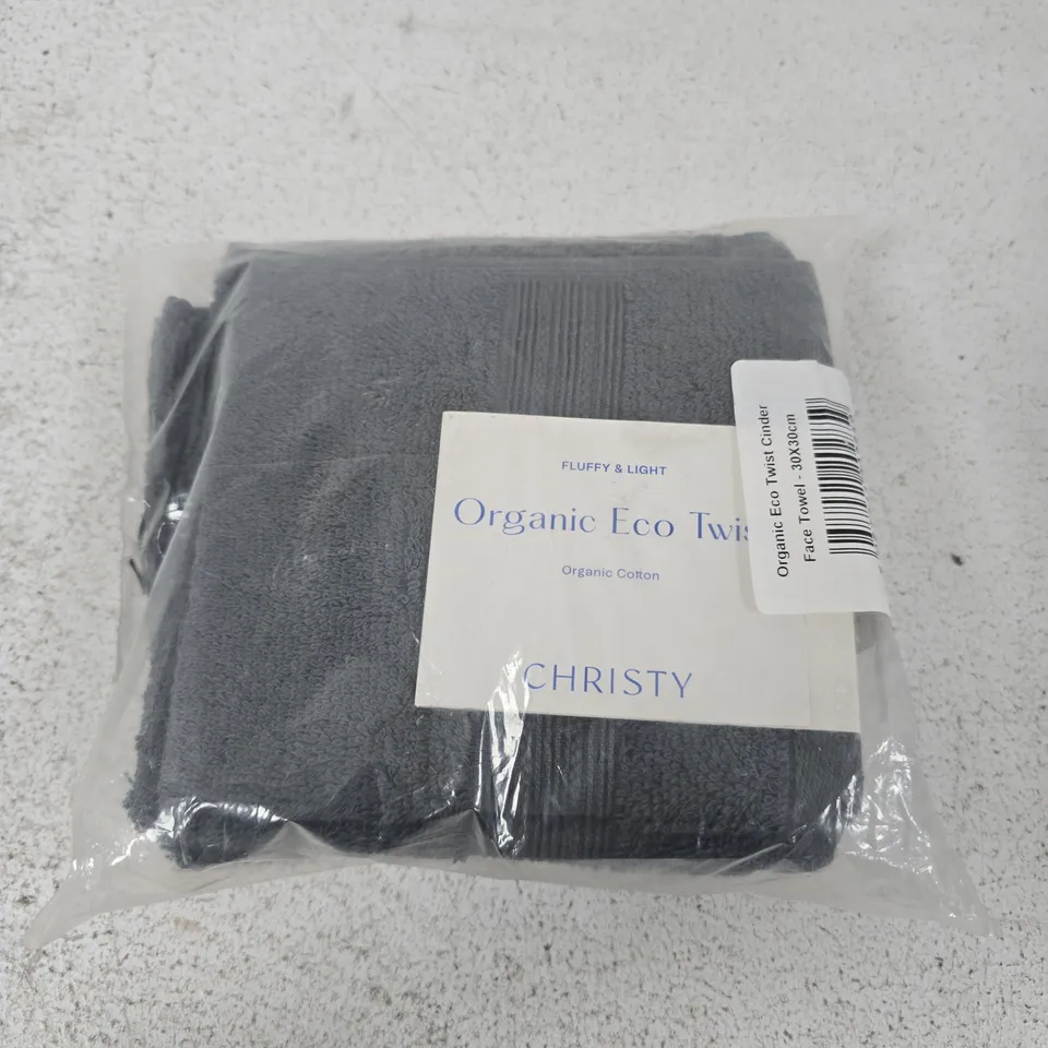 CHRISTY ORGANIC ECO TWIST FACE TOWEL CINDER 30X30CM (4 SINGLES)