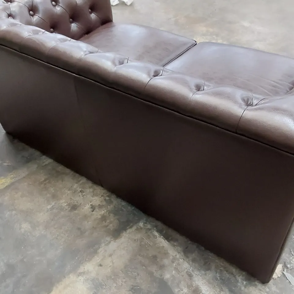 DESIGNER TWO SEATER CHESTERFIELD SOFA BROWN LEATHER 