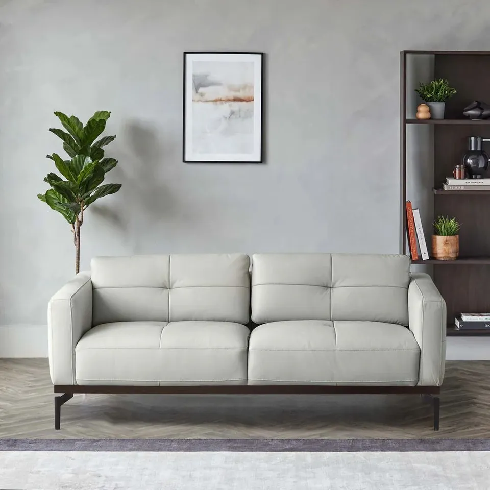 BOXED DANETTI COLTON NATURAL GREY LEATHER 2 SEATER SOFA (1 BOX) RRP £2099