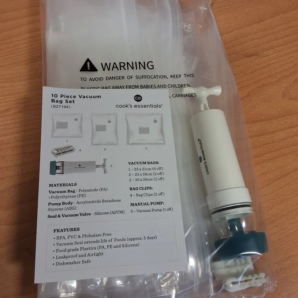 LOT OF 24 10-PIECE BOXES OF COOKS'S ESSENTIALS VACUUM BAG SETS