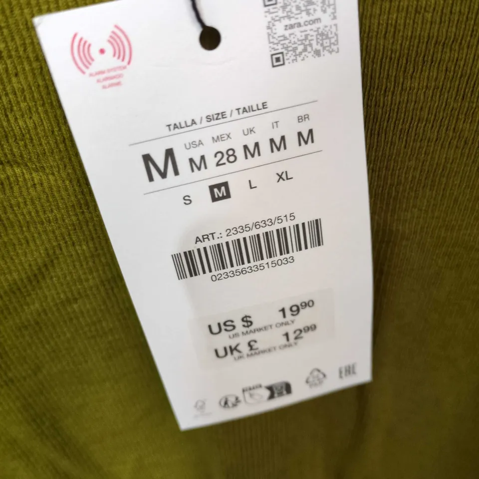 ZARA OLIVE GREEN SHORT-SLEEVE T-SHIRT, UK SIZE M