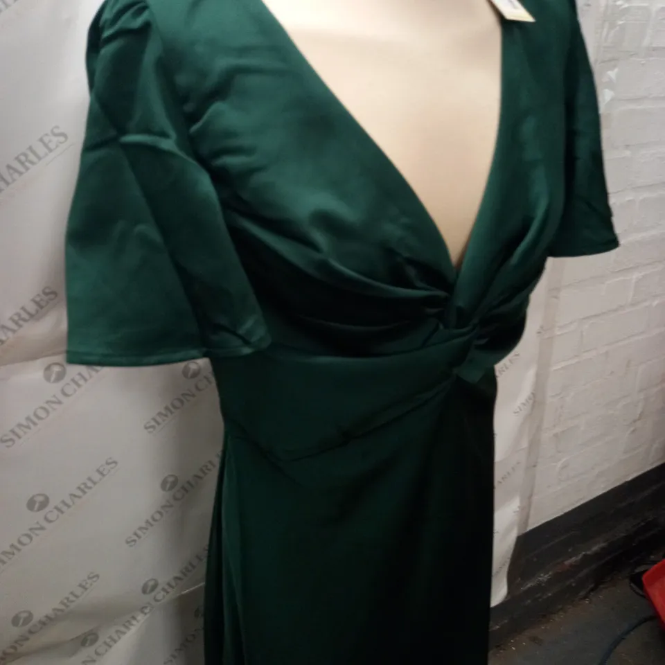 OASIS SATIN TWIST FRONT ANGEL SLEEVE MIDI DRESS - 14