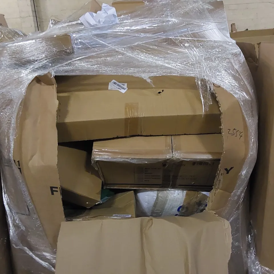 PALLET TO CONTAIN ASSORTED HOUSEHOLD ITEMS AND CONSUMER PRODUCTS. INCLUDING BOXED FURNITURE ETC