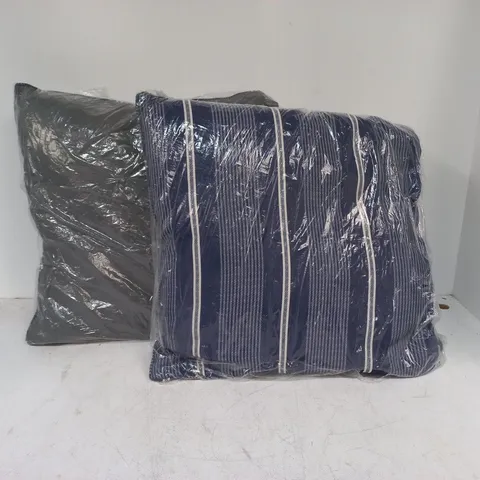 PAIR OF 2 BLUE STRIPED 50X50CM FILLED CUSHIONS
