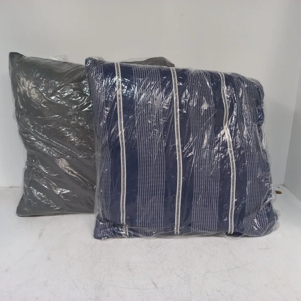 PAIR OF 2 BLUE STRIPED 50X50CM FILLED CUSHIONS