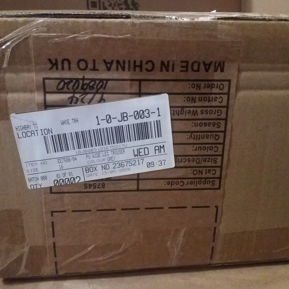 BOX CONTAINING APPROXIMATELY 2 BRAND NEW JD WILLIAMS GREY PU WIDE LEG TROUSERS - SIZE 16
