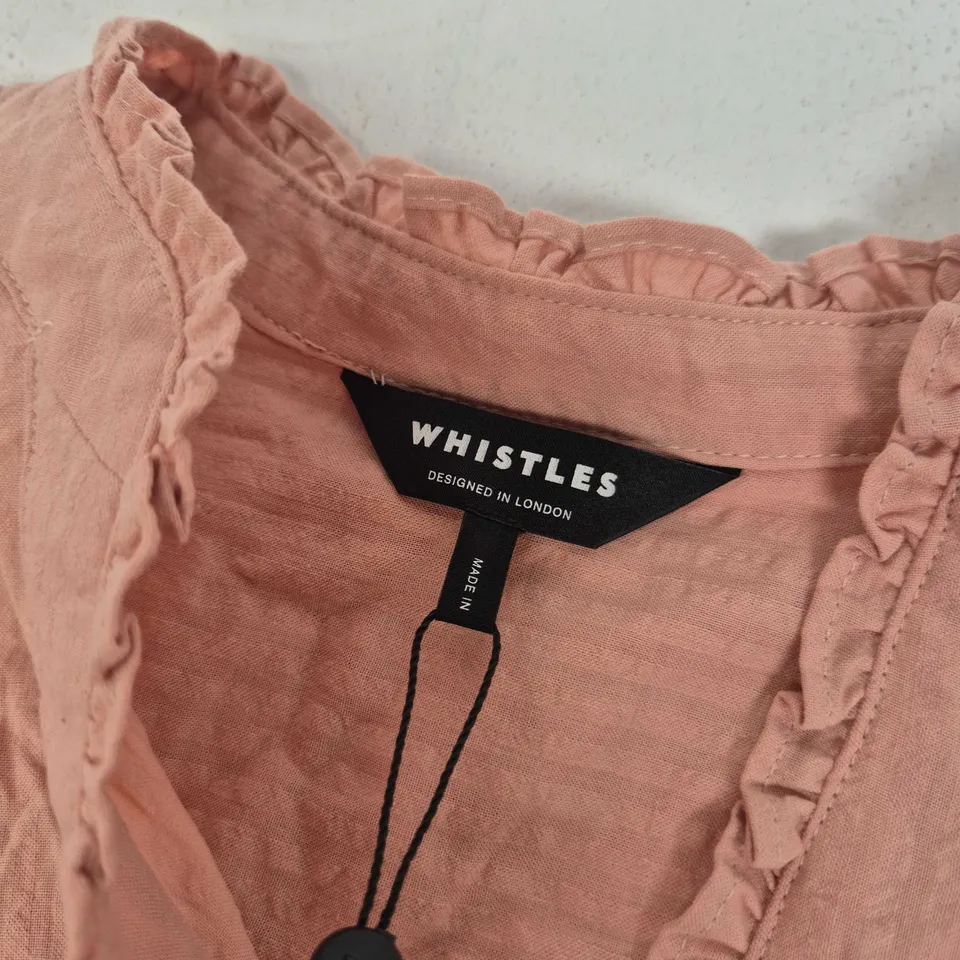 WHISTLES TEXTURED FRILL SHIRT IN PINK - UK 12